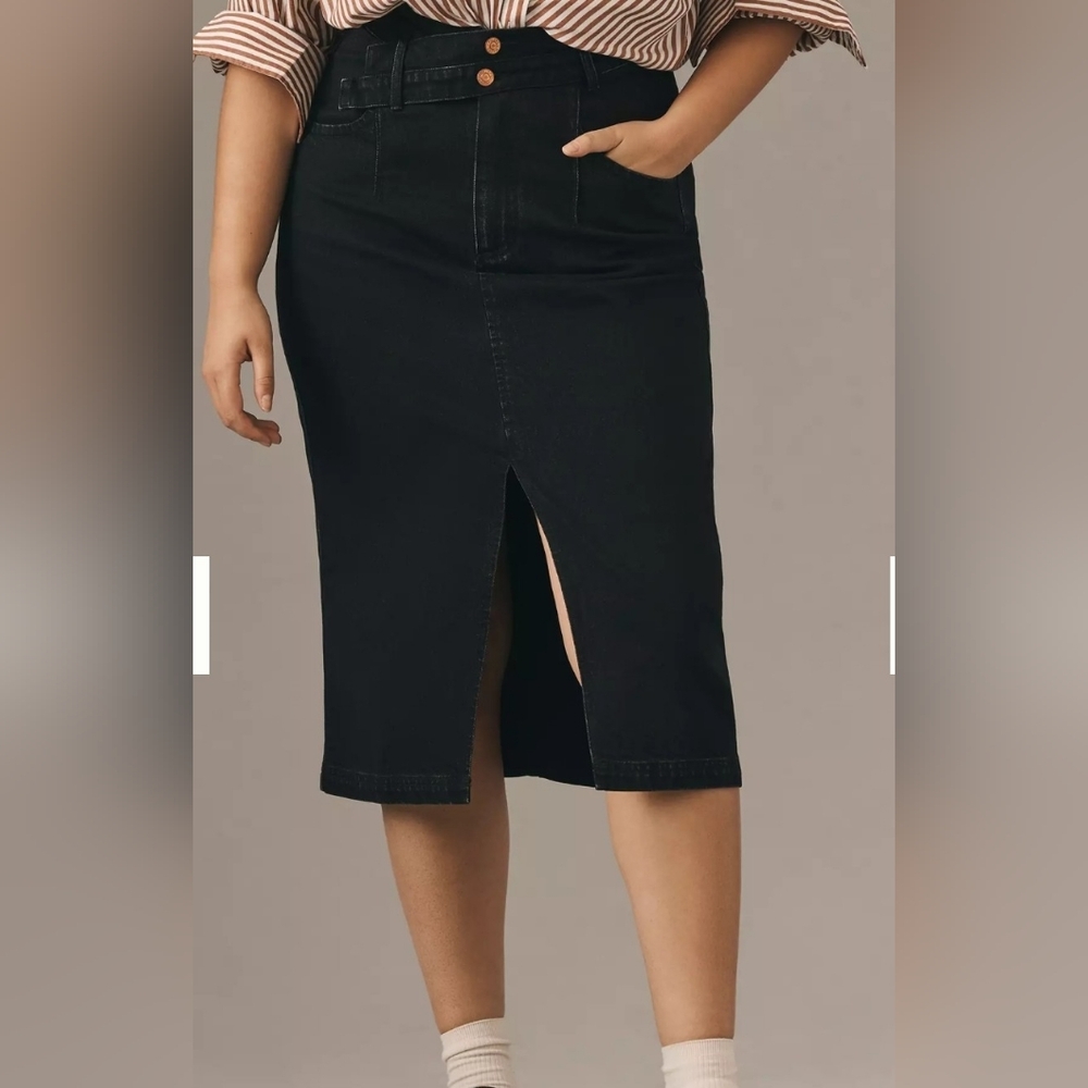 Pilcro Anthropologie Asymmetrical Waist Denim Midi Skirt 4 Dark Wash Slit Jean